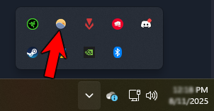 F.lux icon placement on hidden icons or toolbar screenshot