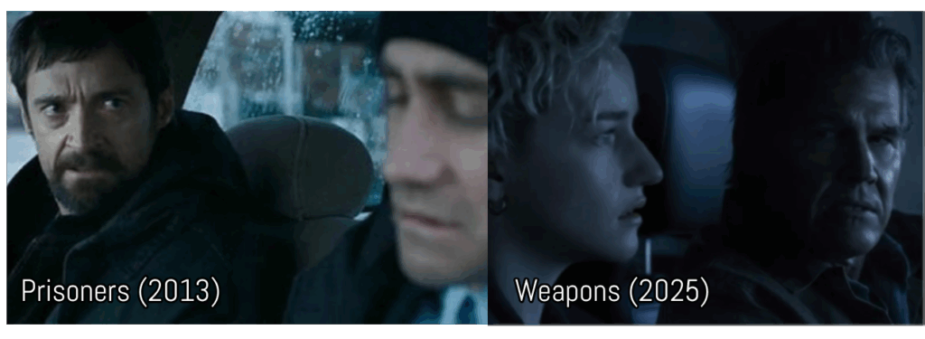 Comparison of Prisoners (2013) (left) and Weapons (2025) (right)