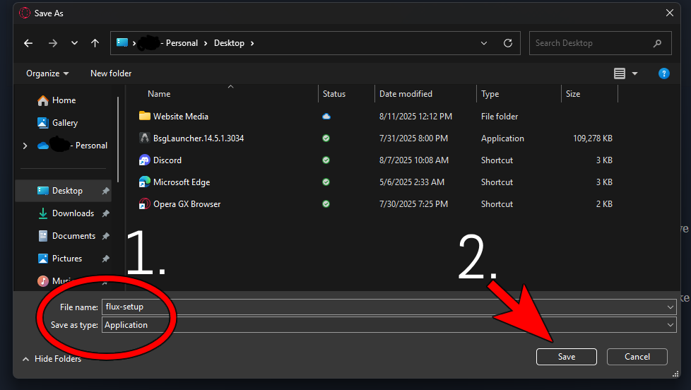 Image showing how to save the setup file for f.lux software.